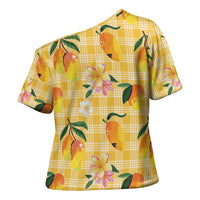 Aloha Hawaii Palaka Print Mango Plumeria Cross Shoulder Shirt Fresh Lemon LT7 - Polynesian Pride