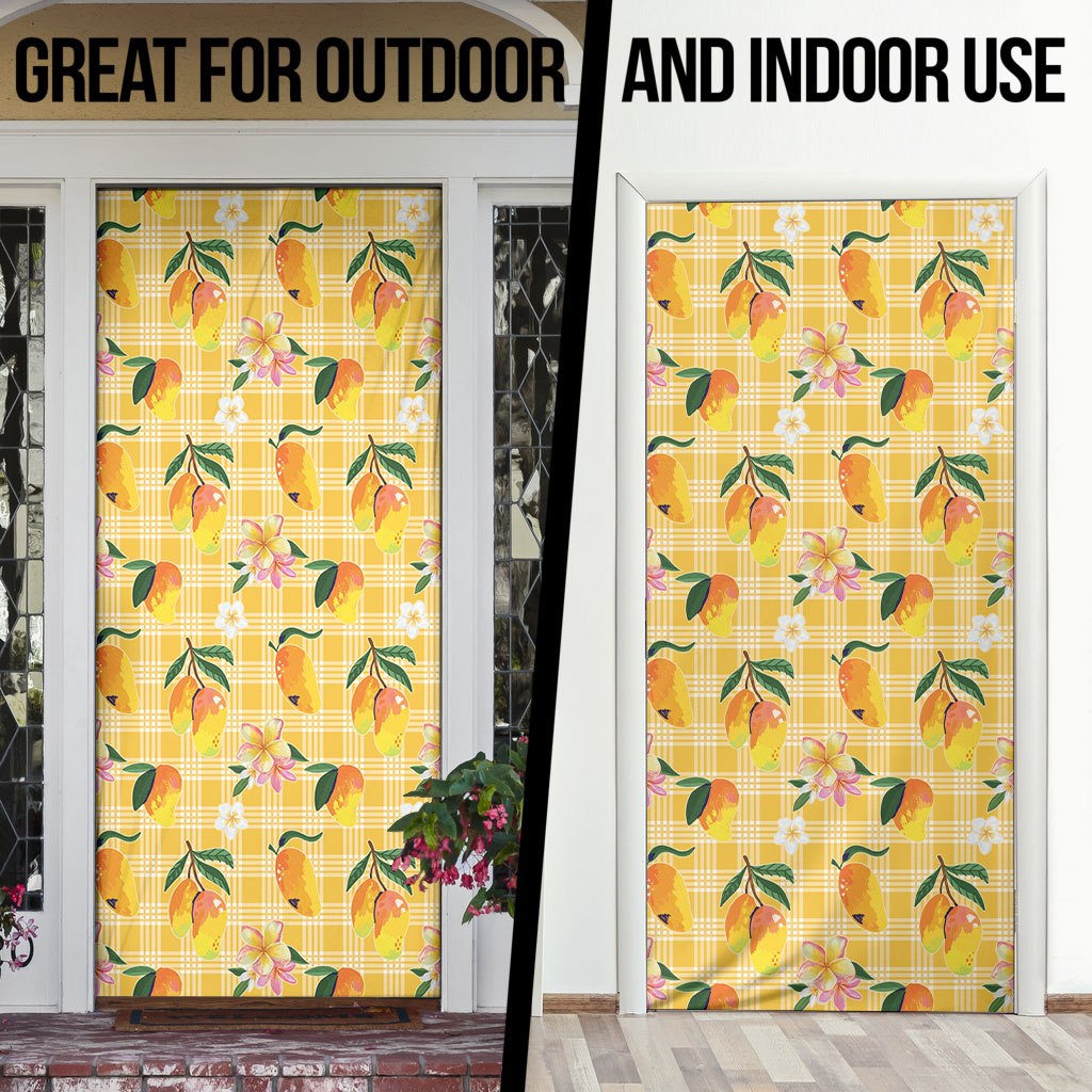 Aloha Hawaii Palaka Print Mango Plumeria Door Cover Fresh Lemon LT7 - Polynesian Pride