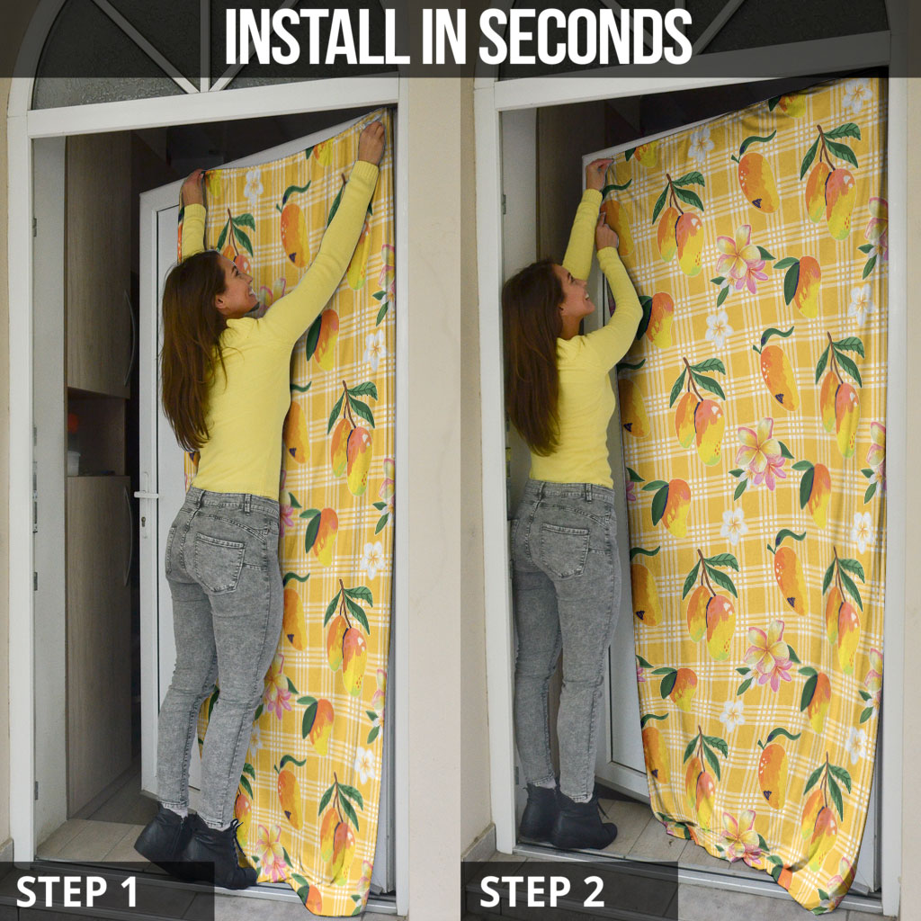 Aloha Hawaii Palaka Print Mango Plumeria Door Cover Fresh Lemon LT7 - Polynesian Pride