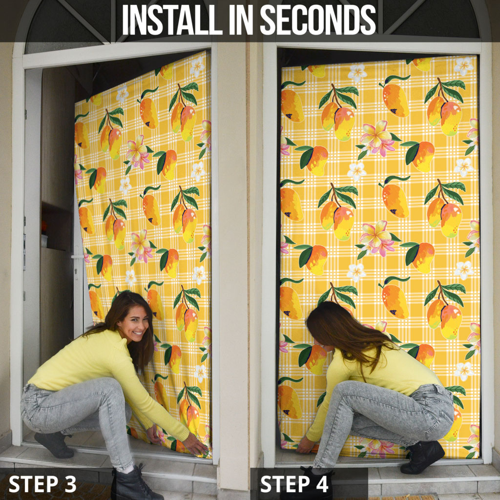 Aloha Hawaii Palaka Print Mango Plumeria Door Cover Fresh Lemon LT7 - Polynesian Pride