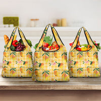 Aloha Hawaii Palaka Print Mango Plumeria Grocery Bag Fresh Lemon LT7 3-pack One Size Yellow - Polynesian Pride