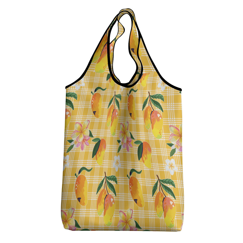 Aloha Hawaii Palaka Print Mango Plumeria Grocery Bag Fresh Lemon LT7 - Polynesian Pride