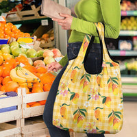 Aloha Hawaii Palaka Print Mango Plumeria Grocery Bag Fresh Lemon LT7 - Polynesian Pride