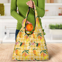Aloha Hawaii Palaka Print Mango Plumeria Grocery Bag Fresh Lemon LT7 - Polynesian Pride