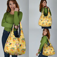 Aloha Hawaii Palaka Print Mango Plumeria Grocery Bag Fresh Lemon LT7 - Polynesian Pride