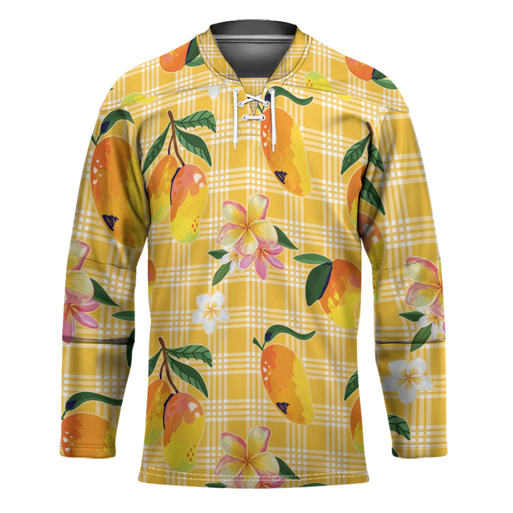 Aloha Hawaii Palaka Print Mango Plumeria Hockey Jersey Fresh Lemon LT7 Unisex Yellow - Polynesian Pride