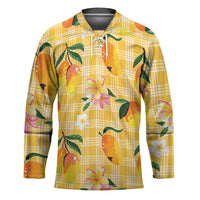 Aloha Hawaii Palaka Print Mango Plumeria Hockey Jersey Fresh Lemon LT7 Unisex Yellow - Polynesian Pride