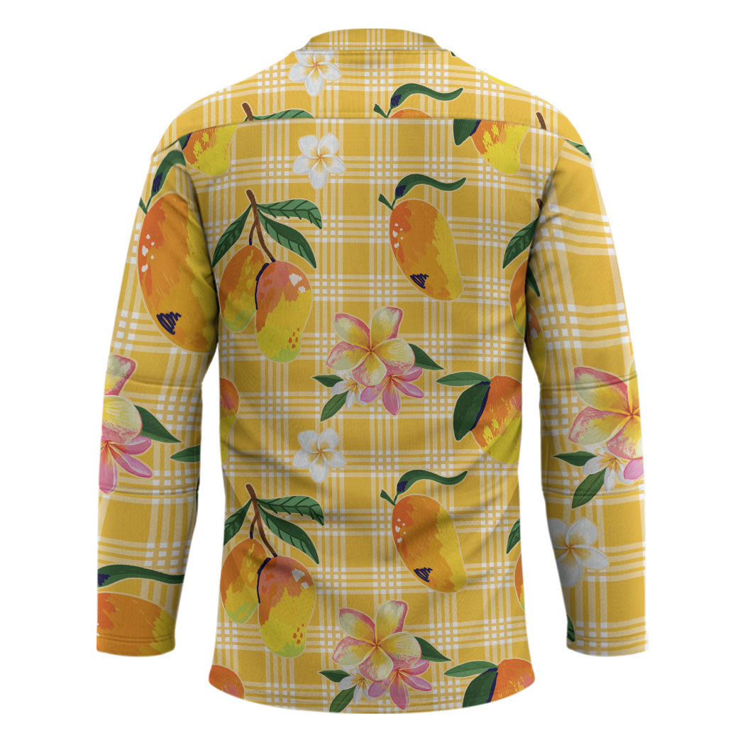 Aloha Hawaii Palaka Print Mango Plumeria Hockey Jersey Fresh Lemon LT7 - Polynesian Pride
