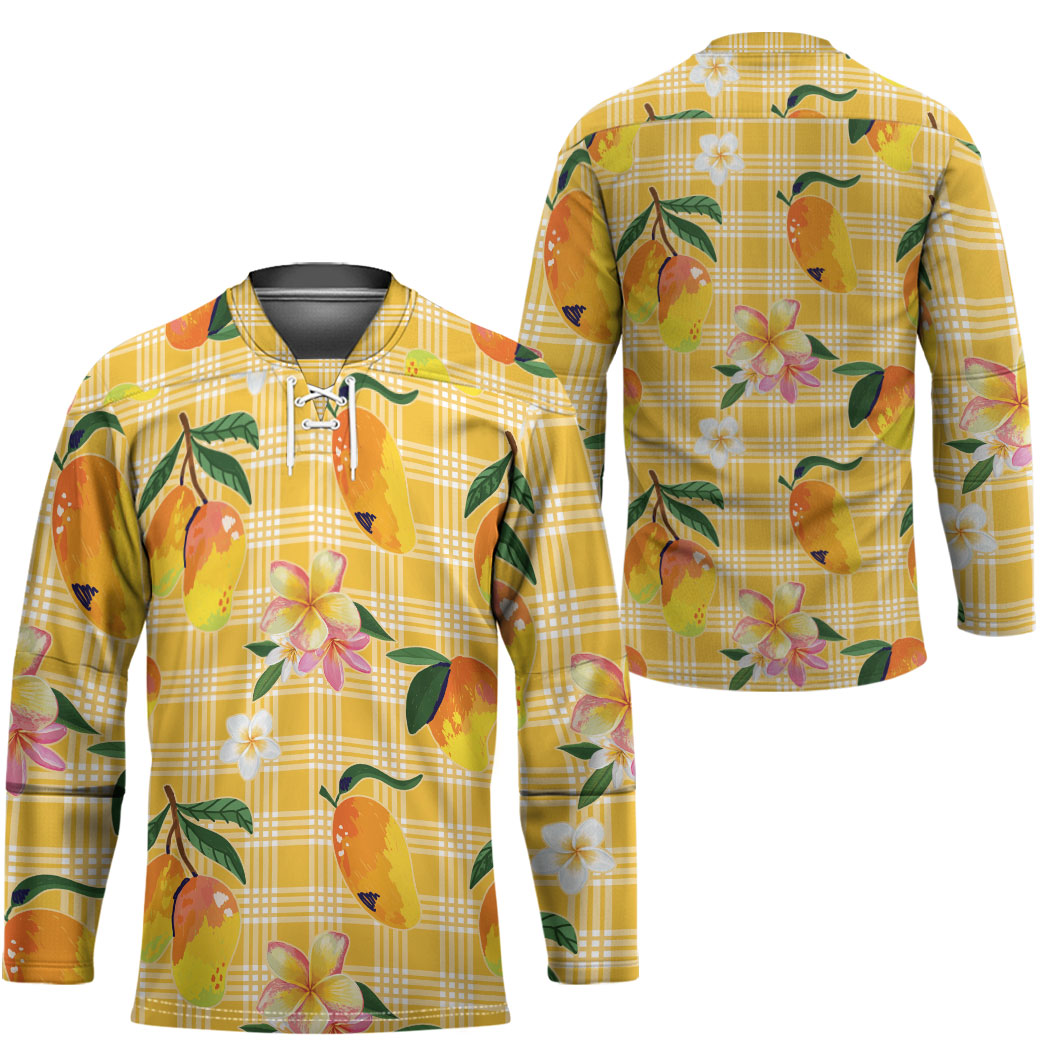 Aloha Hawaii Palaka Print Mango Plumeria Hockey Jersey Fresh Lemon LT7 - Polynesian Pride