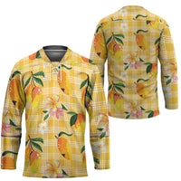 Aloha Hawaii Palaka Print Mango Plumeria Hockey Jersey Fresh Lemon LT7 - Polynesian Pride