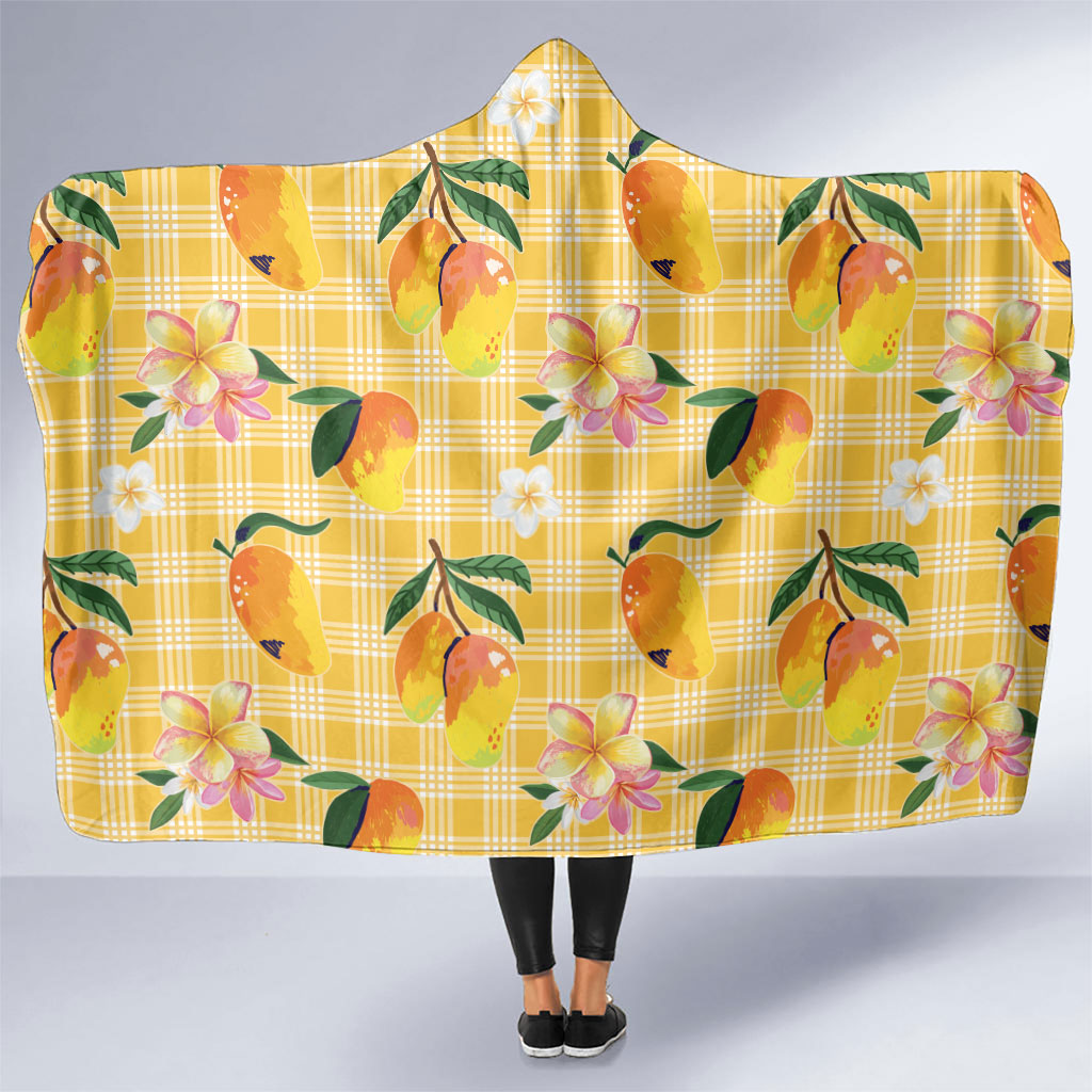 Aloha Hawaii Palaka Print Mango Plumeria Hooded Blanket Fresh Lemon LT7 One Size Yellow - Polynesian Pride