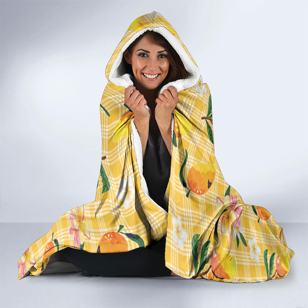 Aloha Hawaii Palaka Print Mango Plumeria Hooded Blanket Fresh Lemon LT7 - Polynesian Pride
