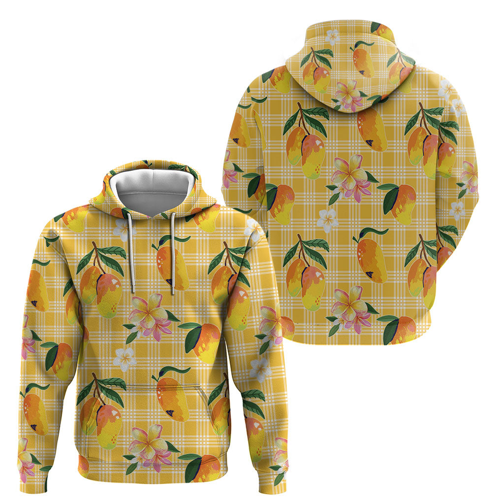 Aloha Hawaii Palaka Print Mango Plumeria Hoodie Fresh Lemon LT7 - Polynesian Pride