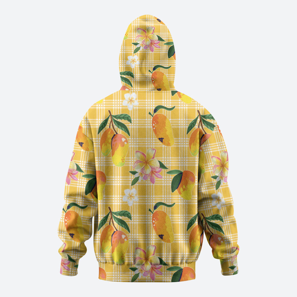 Aloha Hawaii Palaka Print Mango Plumeria Hoodie Fresh Lemon LT7 - Polynesian Pride