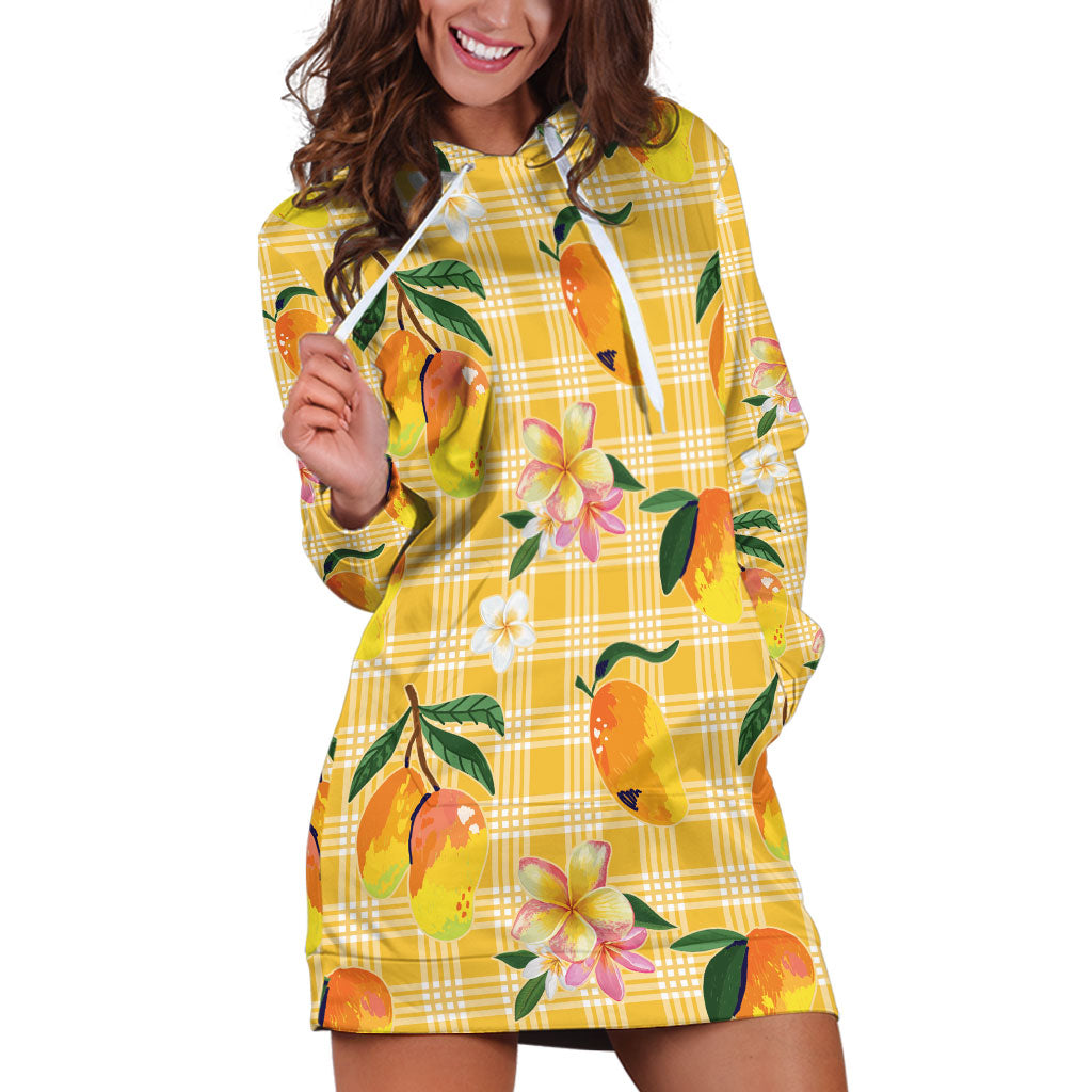 Aloha Hawaii Palaka Print Mango Plumeria Hoodie Dress Fresh Lemon LT7 Yellow - Polynesian Pride