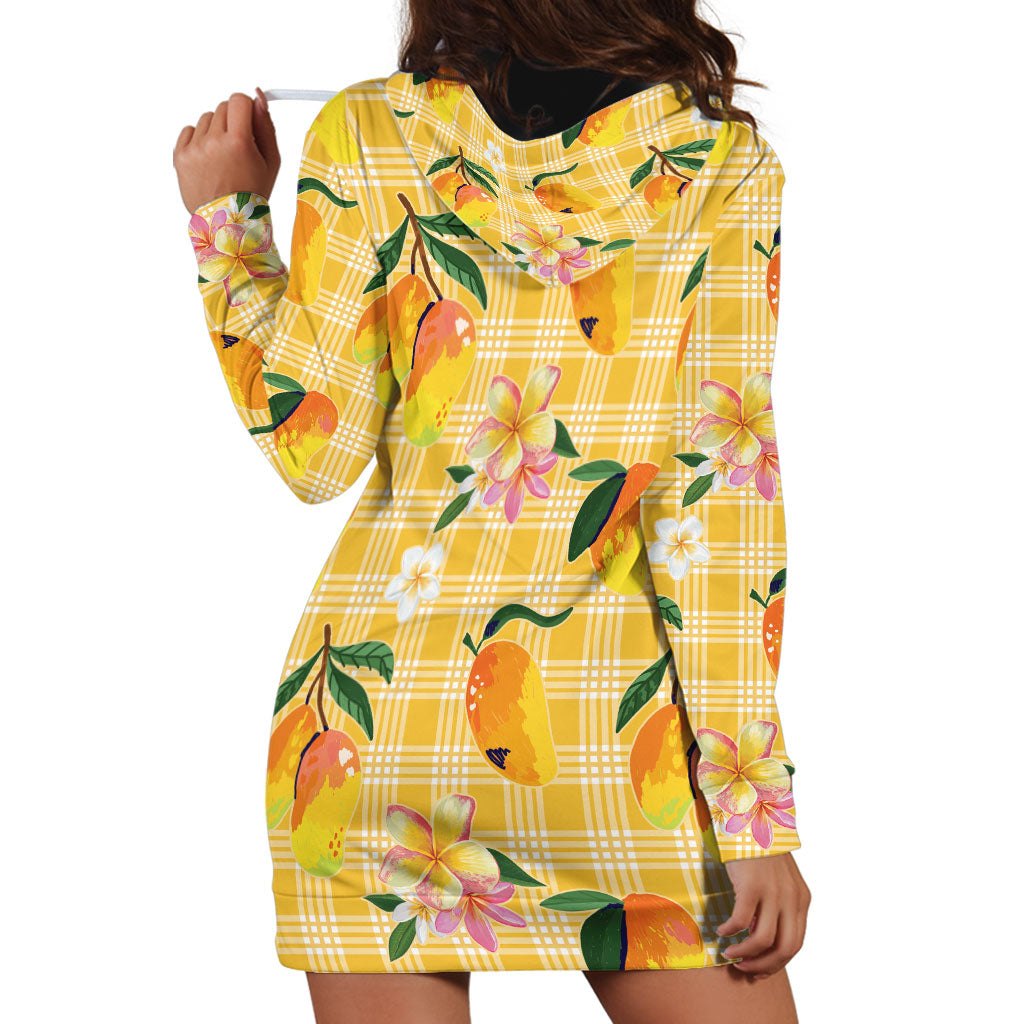 Aloha Hawaii Palaka Print Mango Plumeria Hoodie Dress Fresh Lemon LT7 - Polynesian Pride