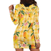 Aloha Hawaii Palaka Print Mango Plumeria Hoodie Dress Fresh Lemon LT7 - Polynesian Pride