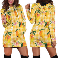 Aloha Hawaii Palaka Print Mango Plumeria Hoodie Dress Fresh Lemon LT7 - Polynesian Pride
