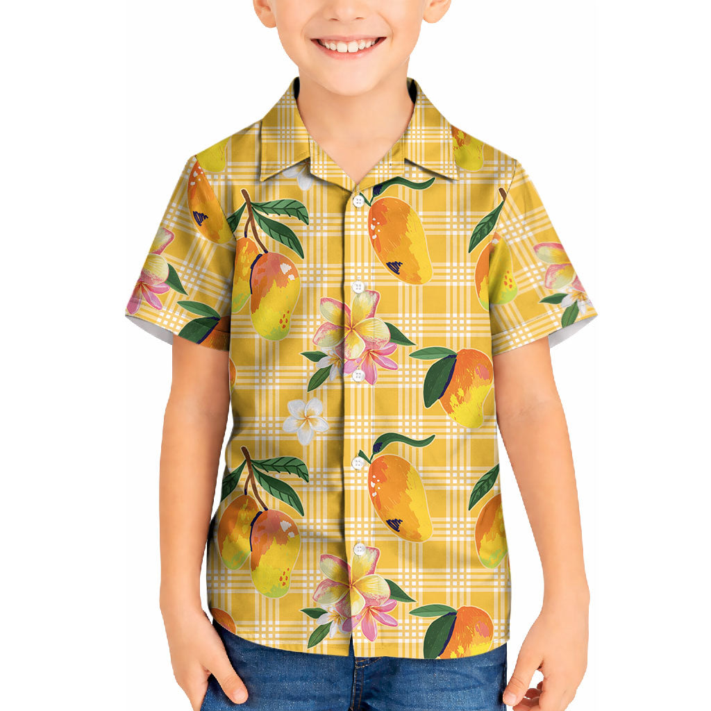 Aloha Hawaii Palaka Print Mango Plumeria Kid Hawaiian Shirt Fresh Lemon LT7 Kid Yellow - Polynesian Pride
