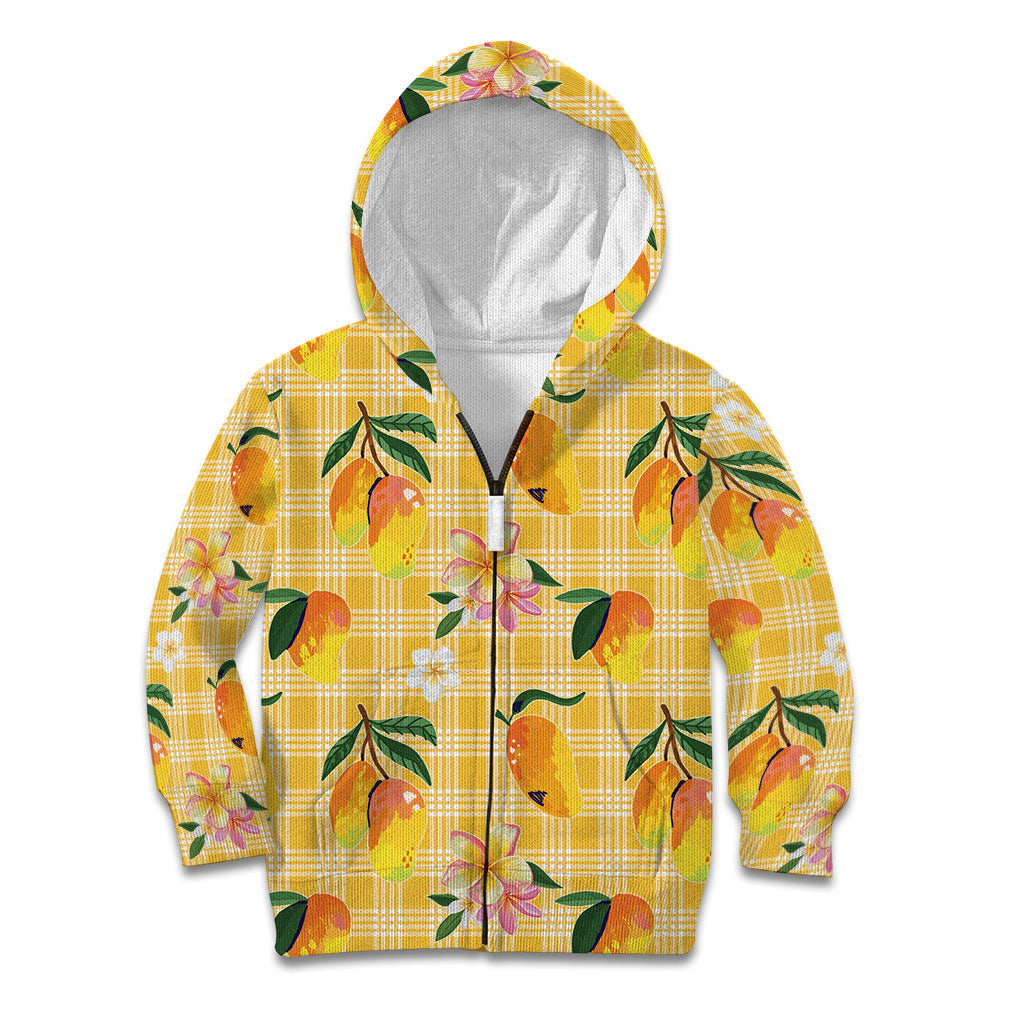 Aloha Hawaii Palaka Print Mango Plumeria Kid Hoodie Fresh Lemon LT7 Zip Hoodie Yellow - Polynesian Pride
