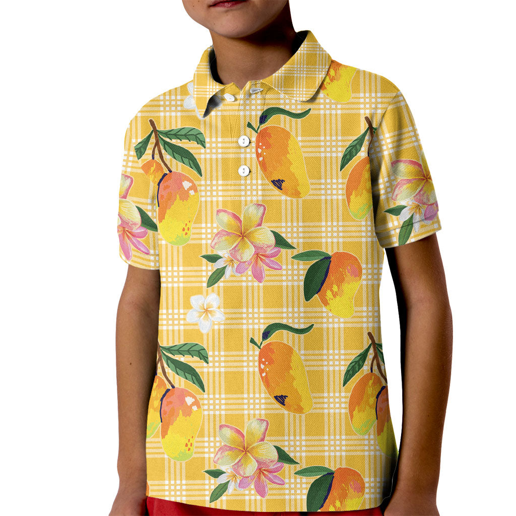 Aloha Hawaii Palaka Print Mango Plumeria Kid Polo Shirt Fresh Lemon LT7 Kid Yellow - Polynesian Pride