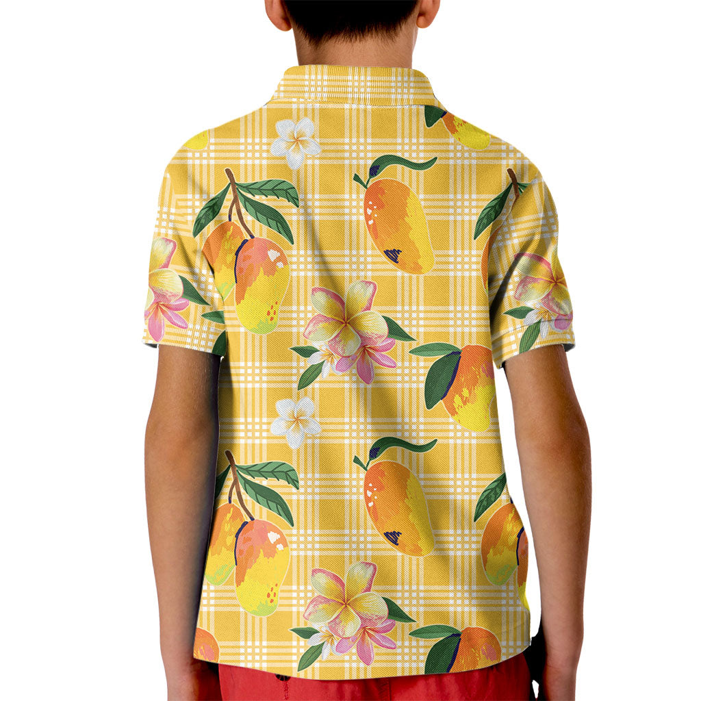 Aloha Hawaii Palaka Print Mango Plumeria Kid Polo Shirt Fresh Lemon LT7 - Polynesian Pride