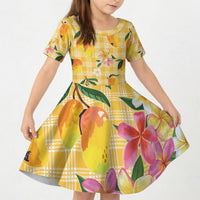 Aloha Hawaii Palaka Print Mango Plumeria Kid Short Sleeve Dress Fresh Lemon LT7 KID Yellow - Polynesian Pride