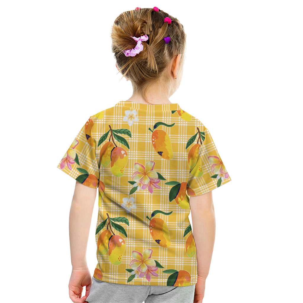Aloha Hawaii Palaka Print Mango Plumeria Kid T Shirt Fresh Lemon LT7 - Polynesian Pride