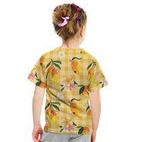Aloha Hawaii Palaka Print Mango Plumeria Kid T Shirt Fresh Lemon LT7 - Polynesian Pride