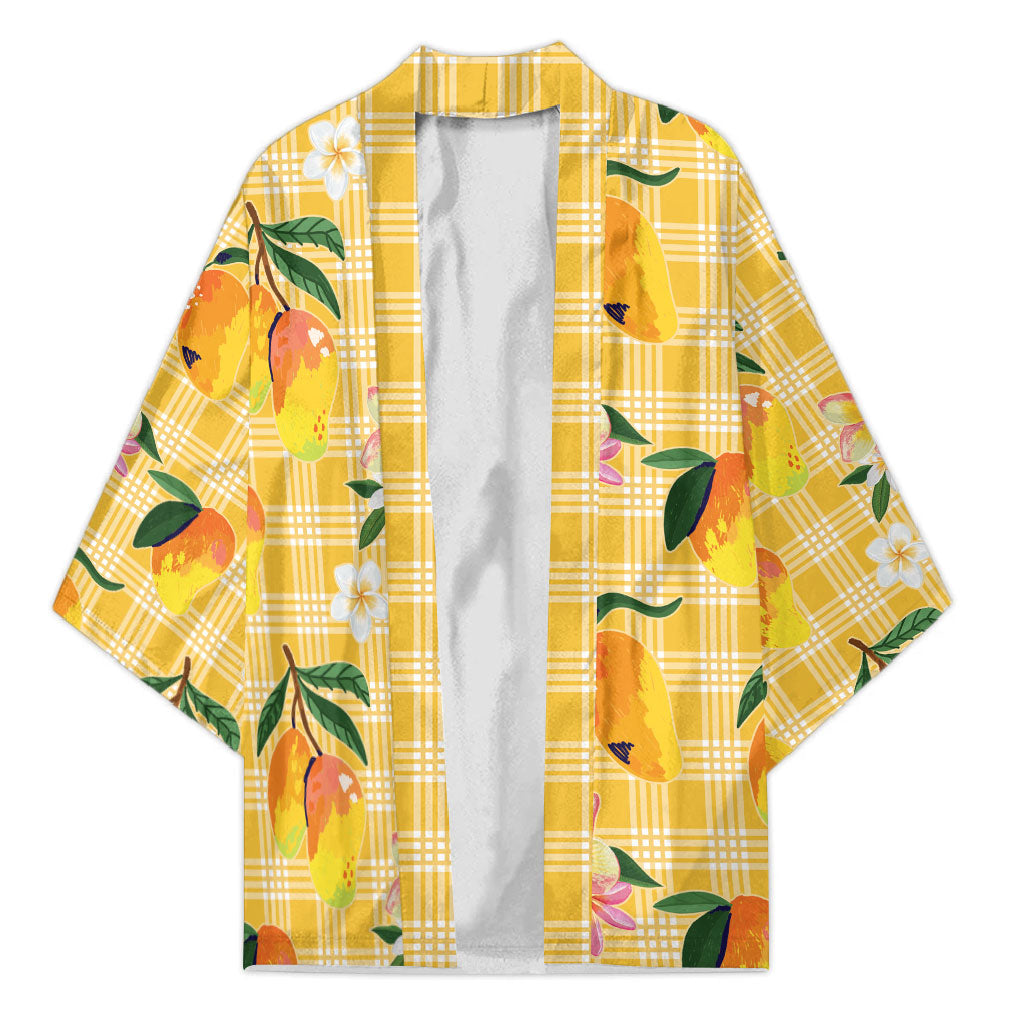 Aloha Hawaii Palaka Print Mango Plumeria Kimono Fresh Lemon LT7 Unisex Yellow - Polynesian Pride