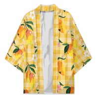 Aloha Hawaii Palaka Print Mango Plumeria Kimono Fresh Lemon LT7 Unisex Yellow - Polynesian Pride