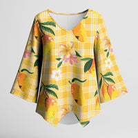 Aloha Hawaii Palaka Print Mango Plumeria Kimono Sleeve Blouse Fresh Lemon LT7 Female Yellow - Polynesian Pride