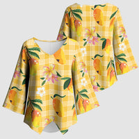 Aloha Hawaii Palaka Print Mango Plumeria Kimono Sleeve Blouse Fresh Lemon LT7 - Polynesian Pride