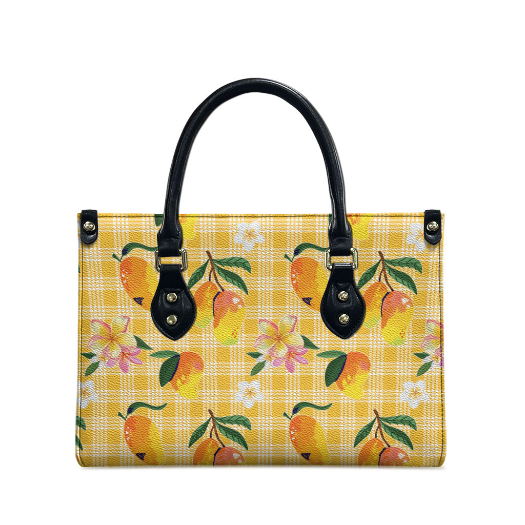 Aloha Hawaii Palaka Print Mango Plumeria Leather Bag Fresh Lemon LT7 - Polynesian Pride