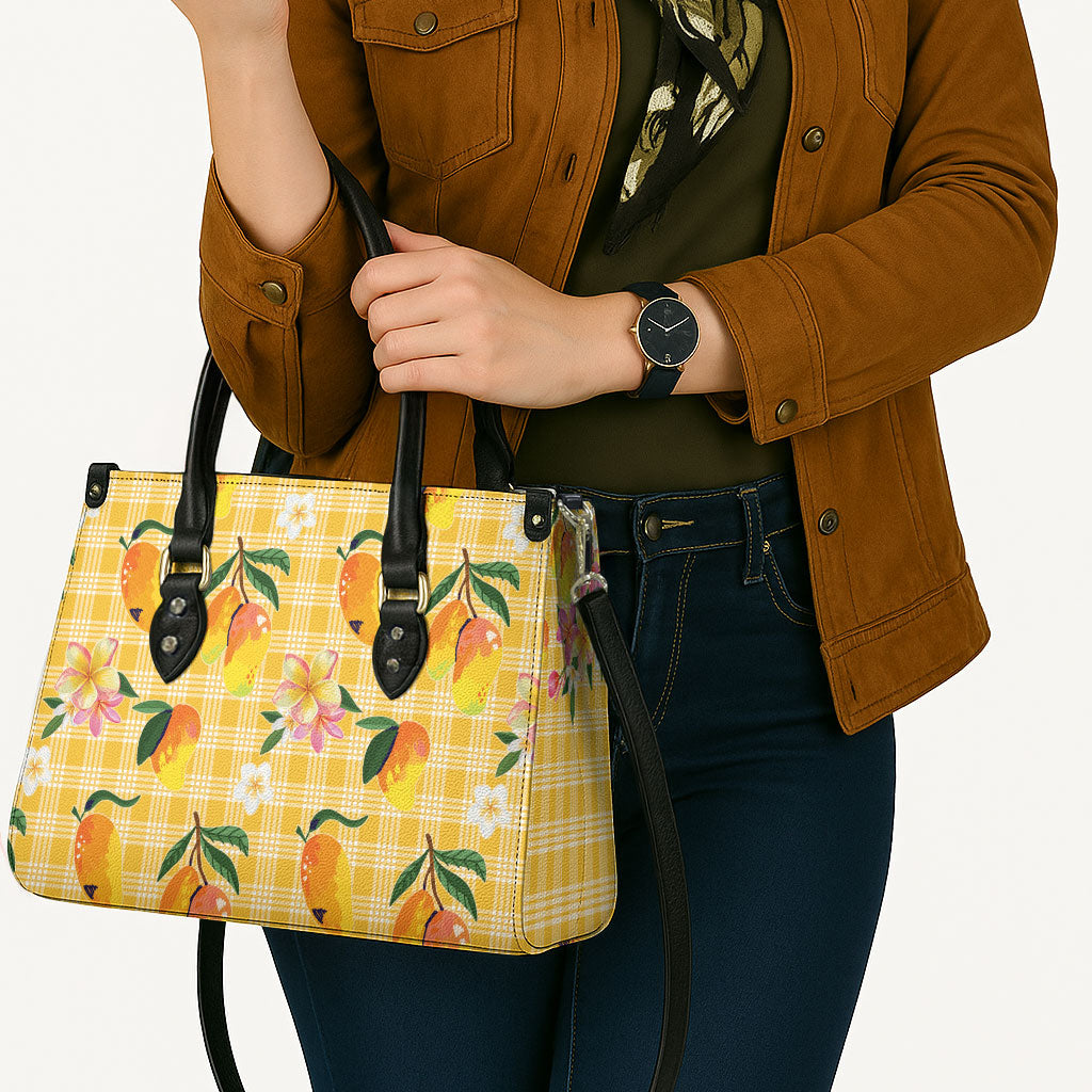Aloha Hawaii Palaka Print Mango Plumeria Leather Bag Fresh Lemon LT7 - Polynesian Pride