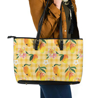 Aloha Hawaii Palaka Print Mango Plumeria Leather Tote Bag Fresh Lemon LT7 - Polynesian Pride
