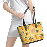 Aloha Hawaii Palaka Print Mango Plumeria Leather Tote Bag Fresh Lemon LT7 - Polynesian Pride