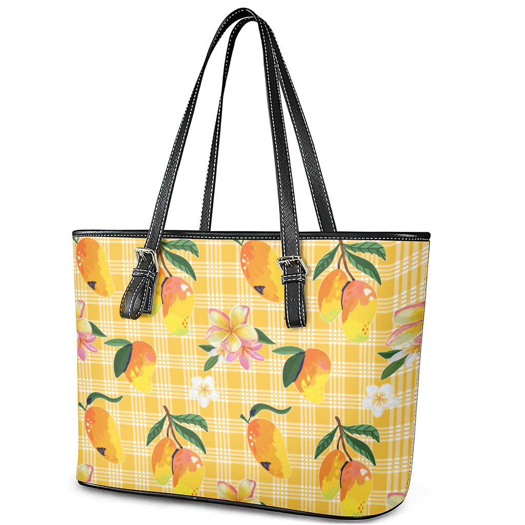Aloha Hawaii Palaka Print Mango Plumeria Leather Tote Bag Fresh Lemon LT7 - Polynesian Pride