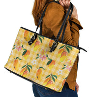 Aloha Hawaii Palaka Print Mango Plumeria Leather Tote Bag Fresh Lemon LT7 - Polynesian Pride