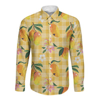 Aloha Hawaii Palaka Print Mango Plumeria Long Sleeve Button Shirt Fresh Lemon LT7 Unisex Yellow - Polynesian Pride