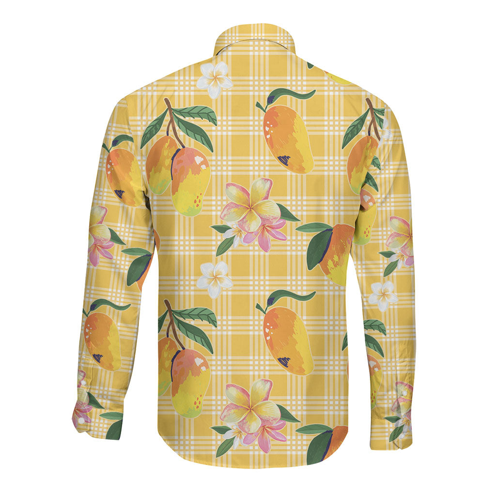 Aloha Hawaii Palaka Print Mango Plumeria Long Sleeve Button Shirt Fresh Lemon LT7 - Polynesian Pride