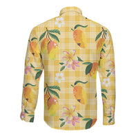 Aloha Hawaii Palaka Print Mango Plumeria Long Sleeve Button Shirt Fresh Lemon LT7 - Polynesian Pride