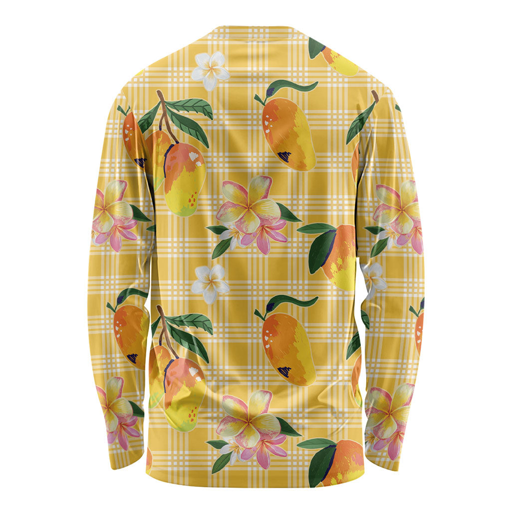 Aloha Hawaii Palaka Print Mango Plumeria Long Sleeve Shirt Fresh Lemon LT7 - Polynesian Pride