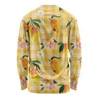 Aloha Hawaii Palaka Print Mango Plumeria Long Sleeve Shirt Fresh Lemon LT7 - Polynesian Pride
