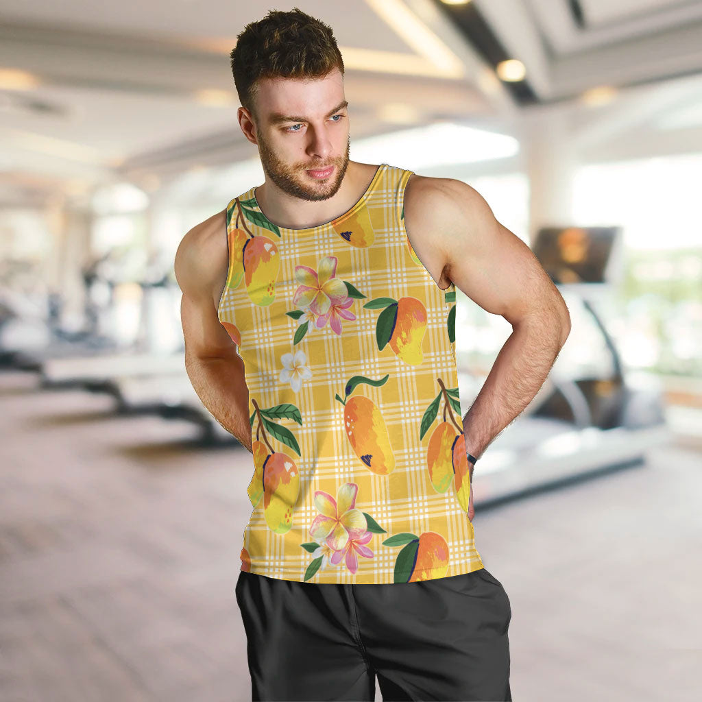 Aloha Hawaii Palaka Print Mango Plumeria Men Tank Top Fresh Lemon LT7 Yellow - Polynesian Pride