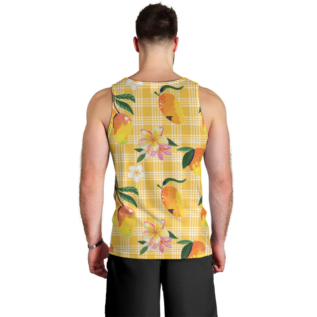Aloha Hawaii Palaka Print Mango Plumeria Men Tank Top Fresh Lemon LT7 - Polynesian Pride