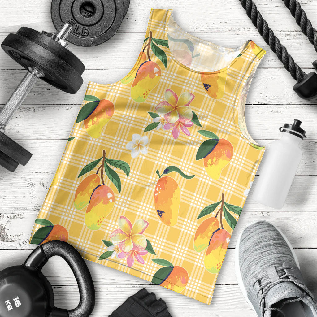 Aloha Hawaii Palaka Print Mango Plumeria Men Tank Top Fresh Lemon LT7 - Polynesian Pride