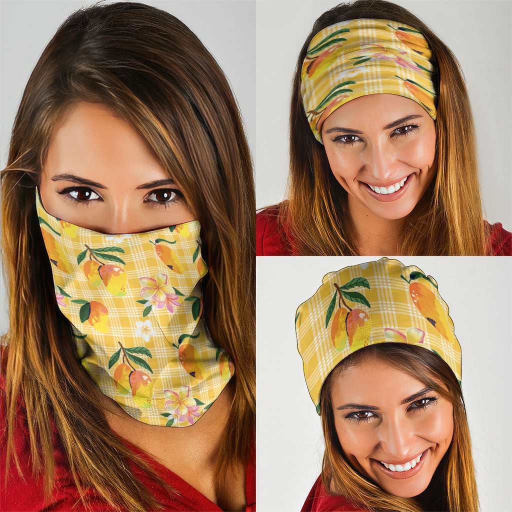 Aloha Hawaii Palaka Print Mango Plumeria Neck Gaiter Fresh Lemon LT7 - Polynesian Pride