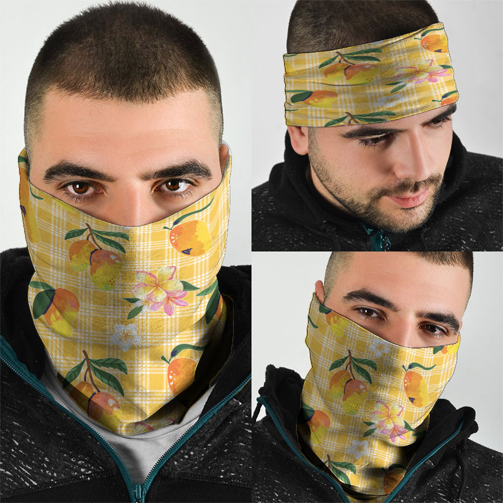 Aloha Hawaii Palaka Print Mango Plumeria Neck Gaiter Fresh Lemon LT7 - Polynesian Pride
