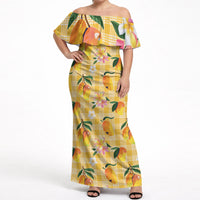 Aloha Hawaii Palaka Print Mango Plumeria Off Shoulder Maxi Dress Fresh Lemon LT7 Women Yellow - Polynesian Pride